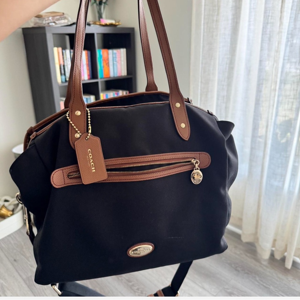 Coach Black and Brown Tote Bag with Leather Accents
